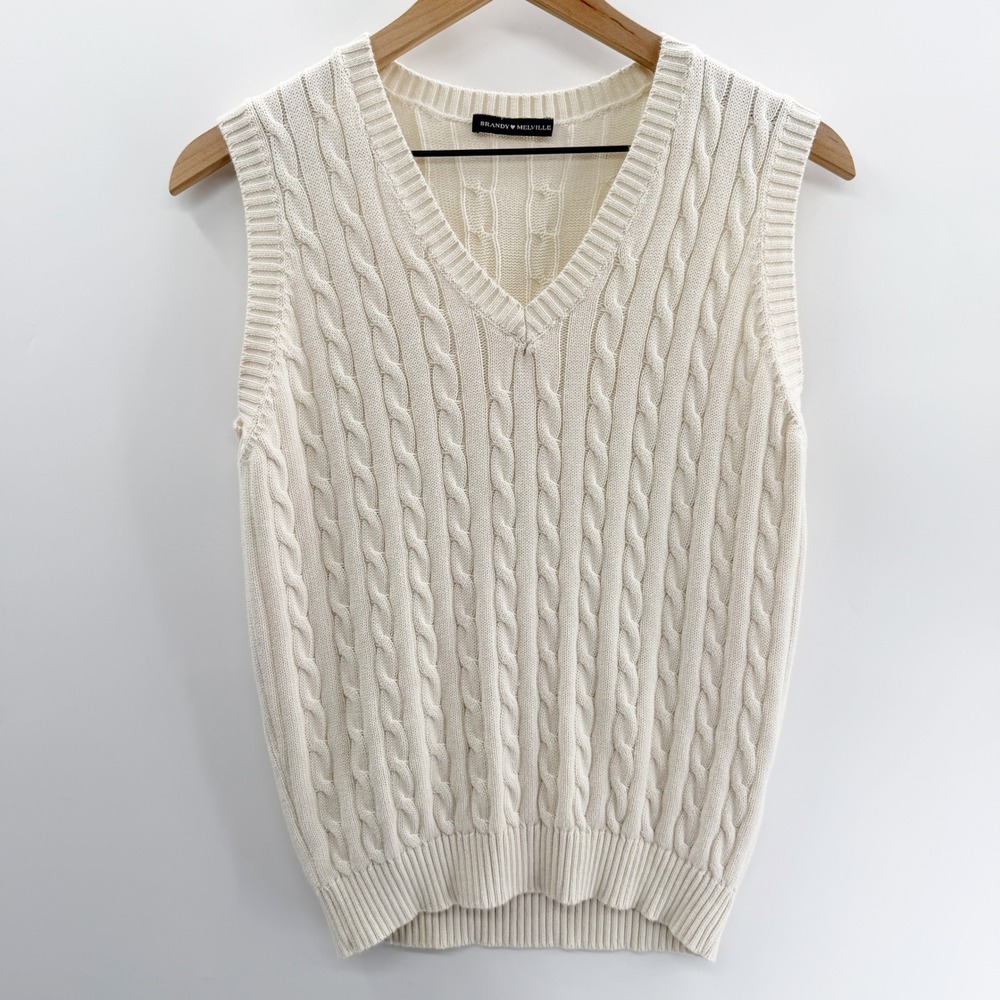 Brandy Melville Cable Knit Sweater Vest in Cream One‎ Size Made in Italy Preppy